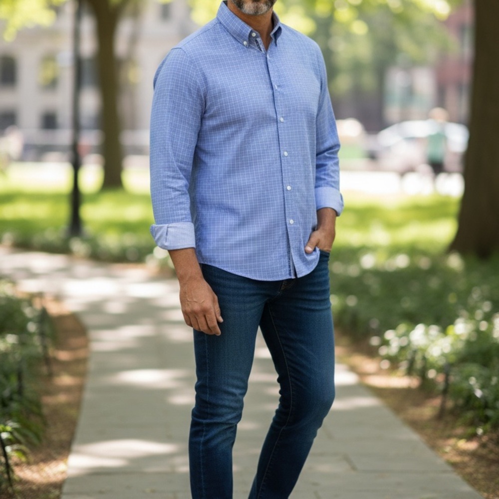 Egara Light Blue Checkered Casual Shirt